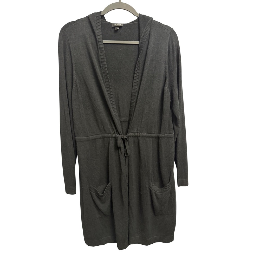Torrid Womens Black Hooded Drawstring Waist Cardigan Sweater Size 0 11427682